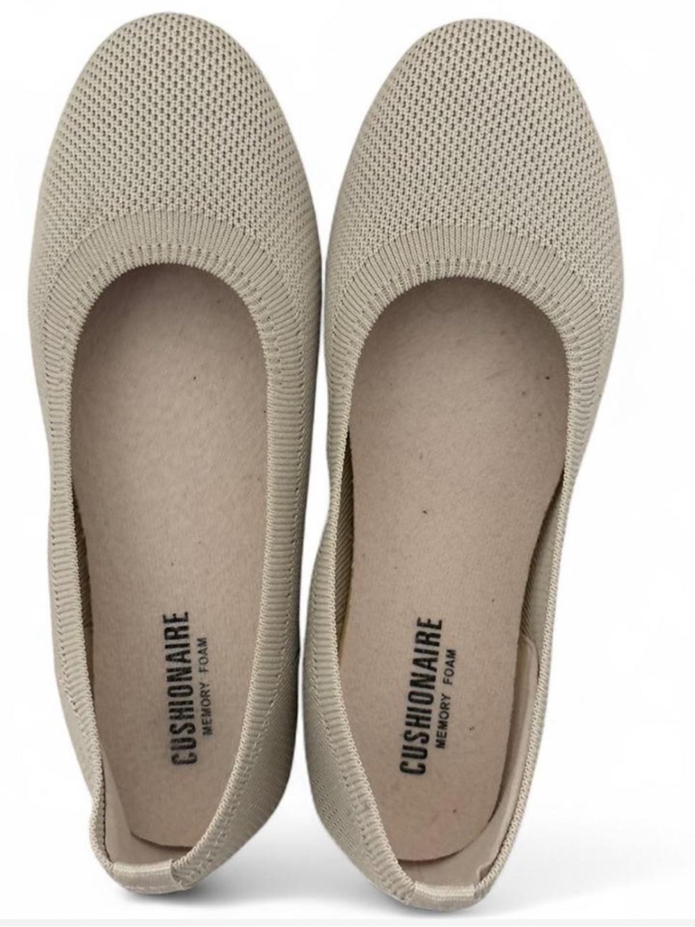 CUSHIONAIRE Knit Slip-On Ballet Flats in Light Beige